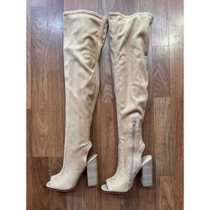 Aldo Winker Over the Knee Thigh High Suede Boots Nude‎ Beige 6.5 Open Heel